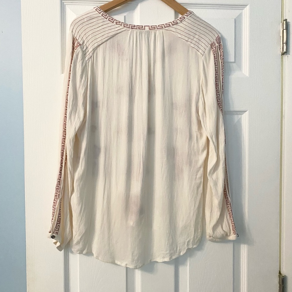 Lucky Brand Cream Blouse with Pink Embroidery - Picture 4 of 6